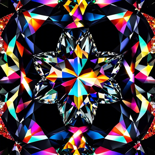 Colorful kaleidoscopic pattern resembling an oval Portuguese cut diamond, highlighting its multifaceted elegance and brilliance.