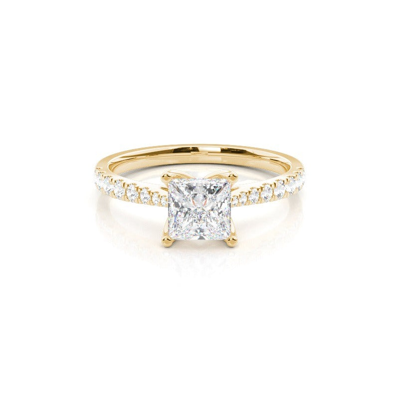 catherine - 4 claw princess solitaire engagement ring with hidden halo and pavé band ag & co jewellery