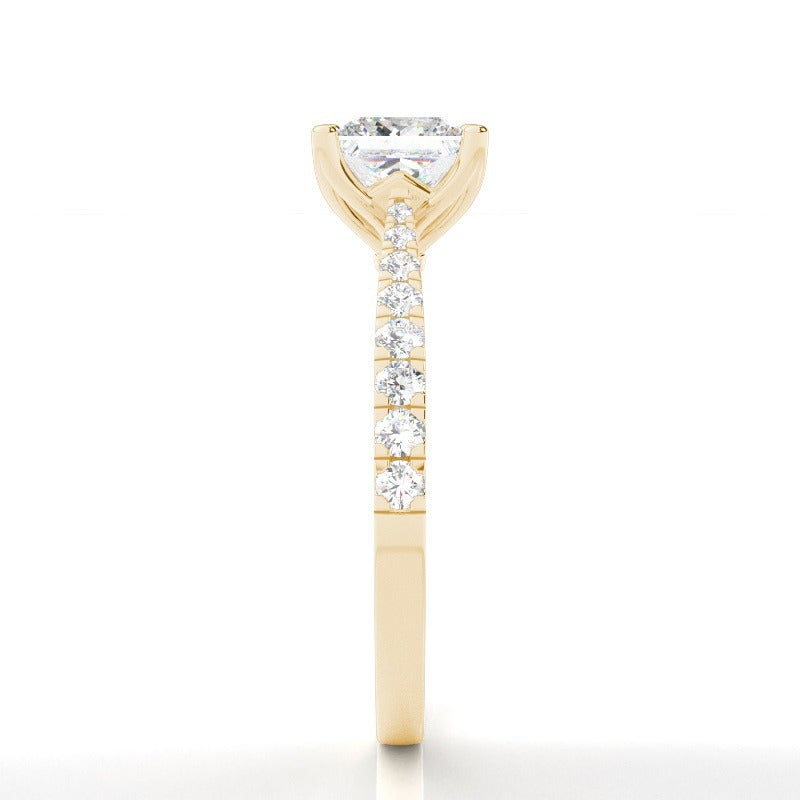 catherine - 4 claw princess solitaire engagement ring with hidden halo and pavé band ag & co jewellery