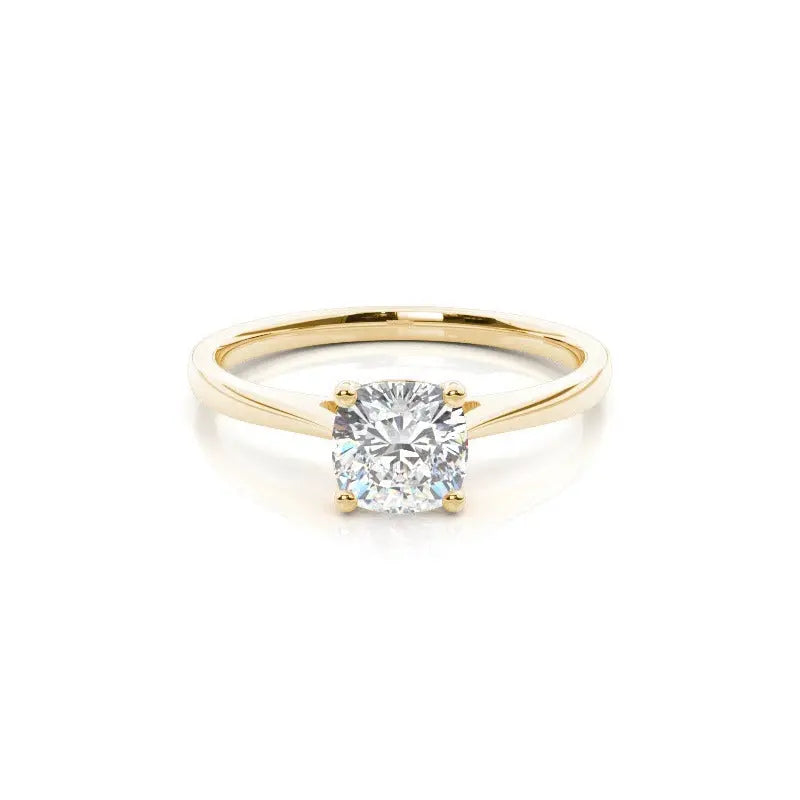 cushion solitaire cathedral lab grown diamond engagement ring 14k solid yellow gold - ag & co jewellery
