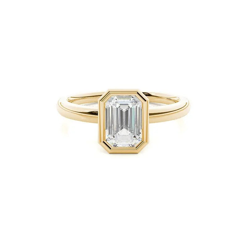 bezel emerald engagement ring 18k solid yellow gold - ag & co jewellery