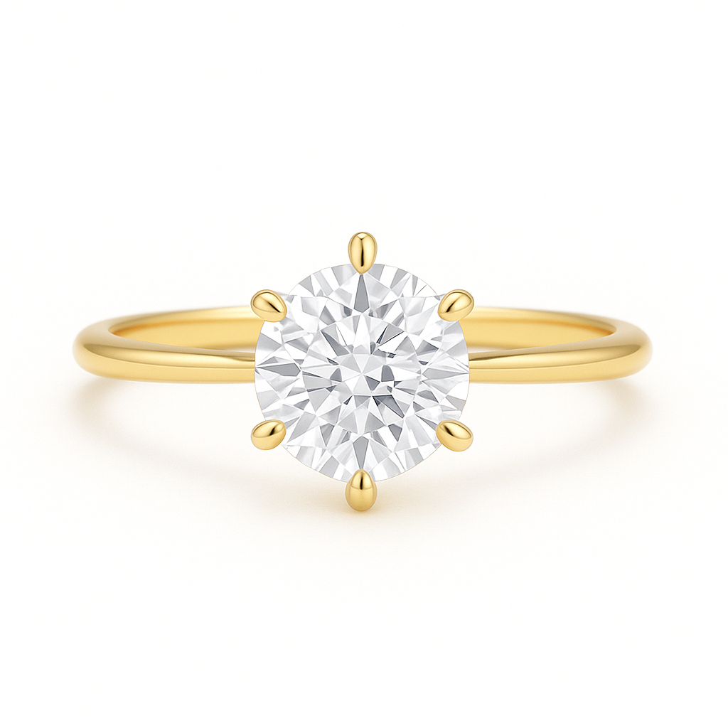talia - 6 claw round solitaire lab grown engagement ring yellow gold ag & co jewellery