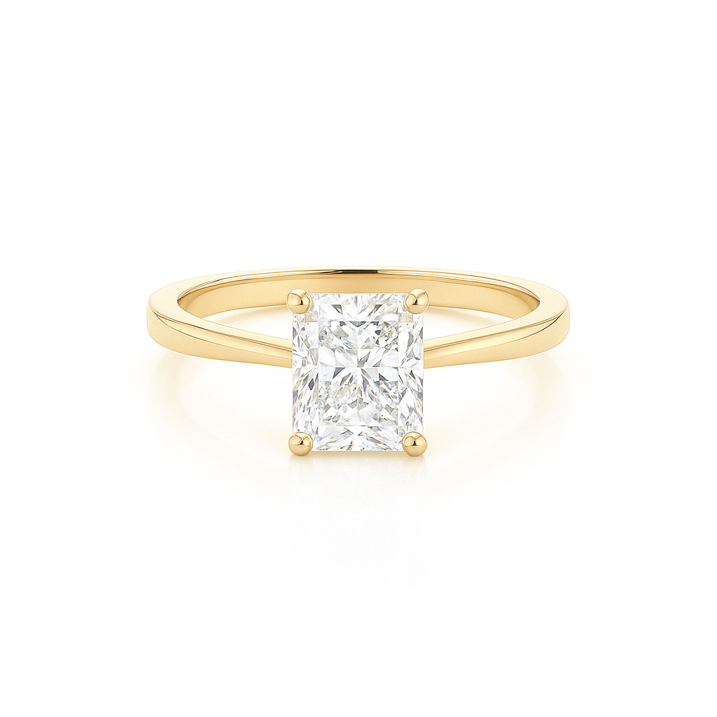 radiant solitaire lab grown diamond engagement ring 14k solid yellow gold ag & co jewellery