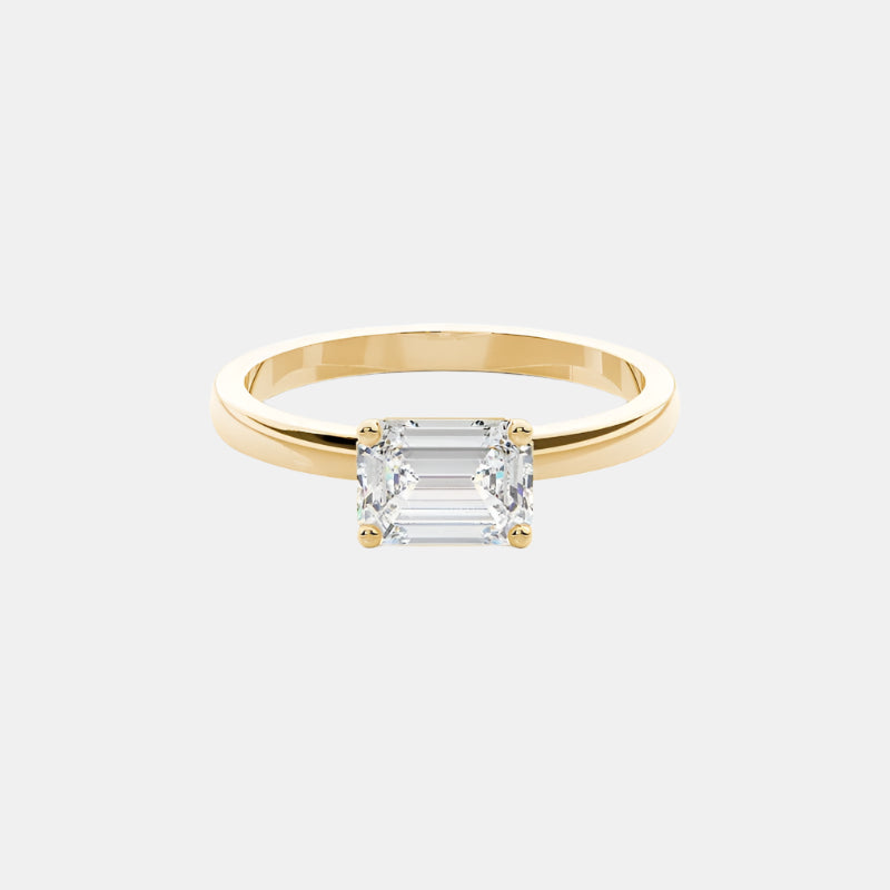 harriet - east west emerald solitaire engagement ring yellow goldĀ ag & co jewellery