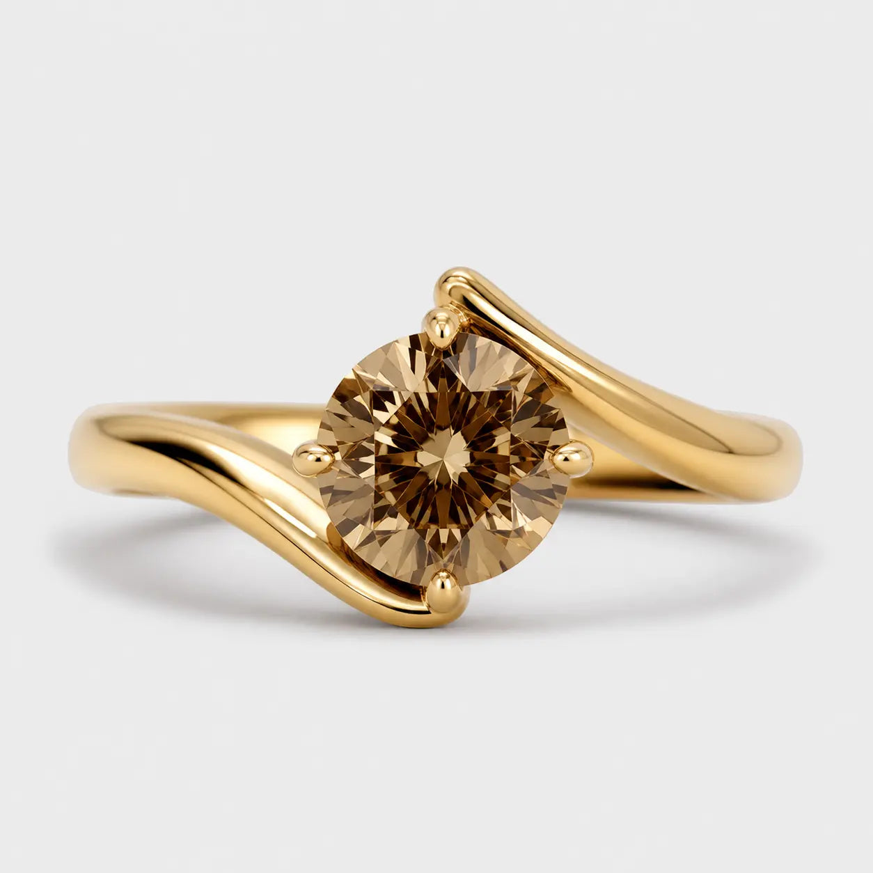 aurelia natural cognac brown diamond 1.50ct twist solitaire ring in 18k