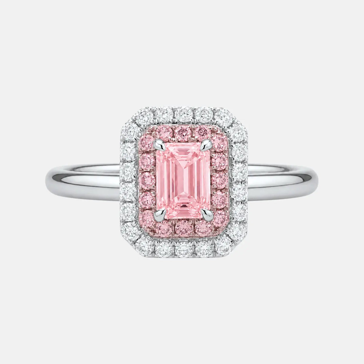 celeste pink emerald cut diamond double halo engagement ring ag & co jewellery