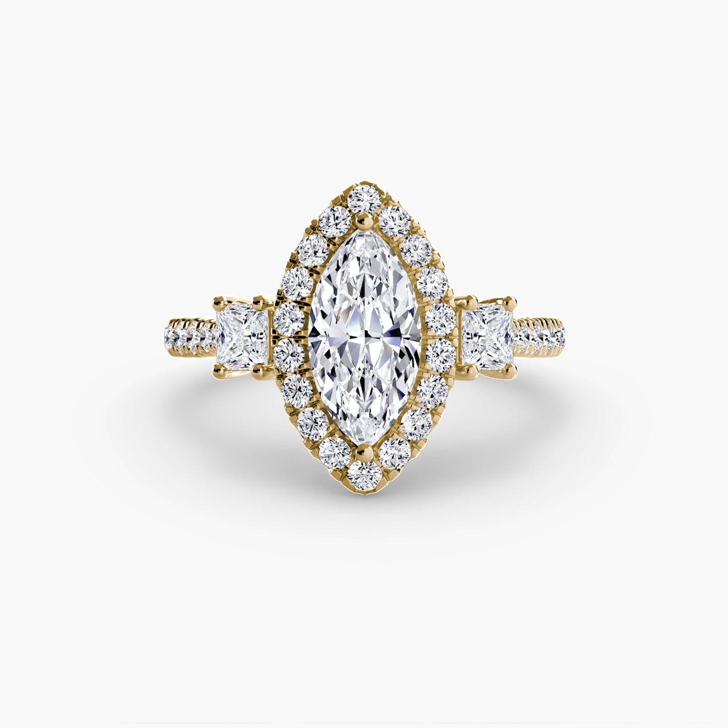 three-stone ring with halo 2 ag & co jewellery