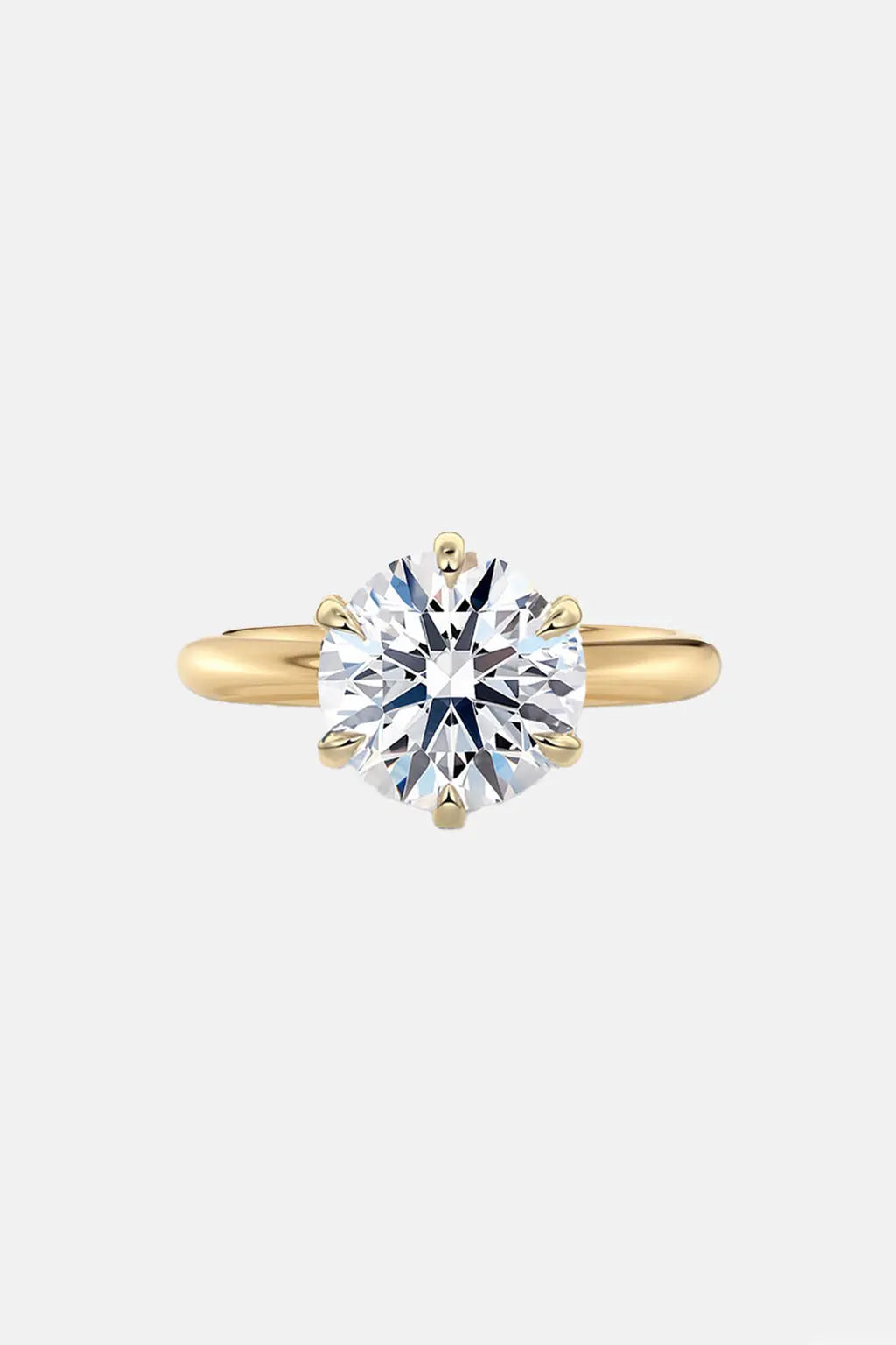 6 claw round solitaire lab grown engagement ring yellow gold ag & co jewellery