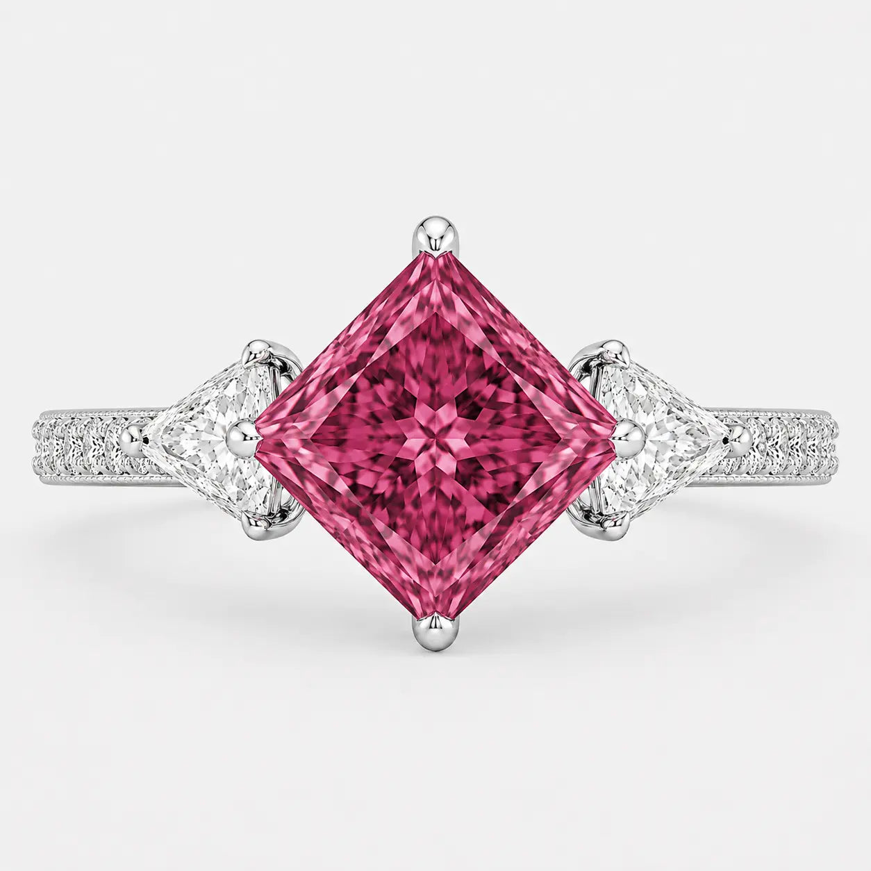 vespera kite-set princess pink lab-grown diamond trilogy pavé ring