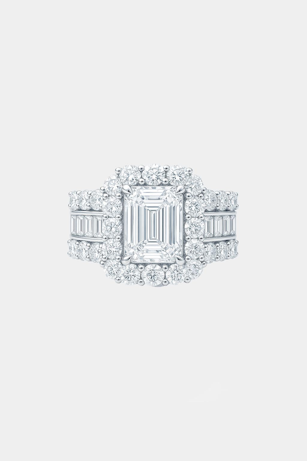 astoria – emerald cut halo engagement ring setting with diamond baguette band ag & co jewellery