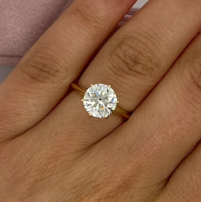 4.00 carat 6 claw round solitaire engagement ring - lab grown diamond - 14k gold ag & co jewellery