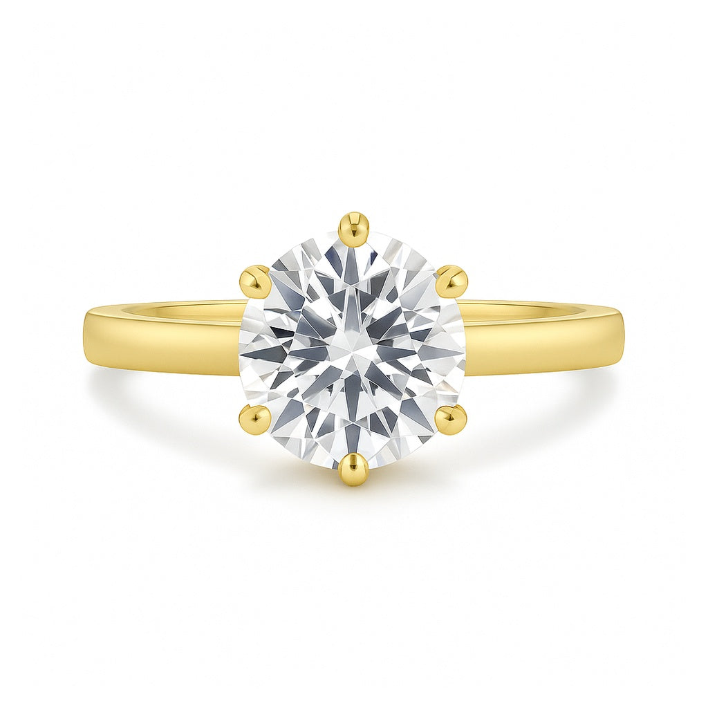 talia - 6 claw round solitaire lab grown engagement ring yellow gold ag & co jewellery