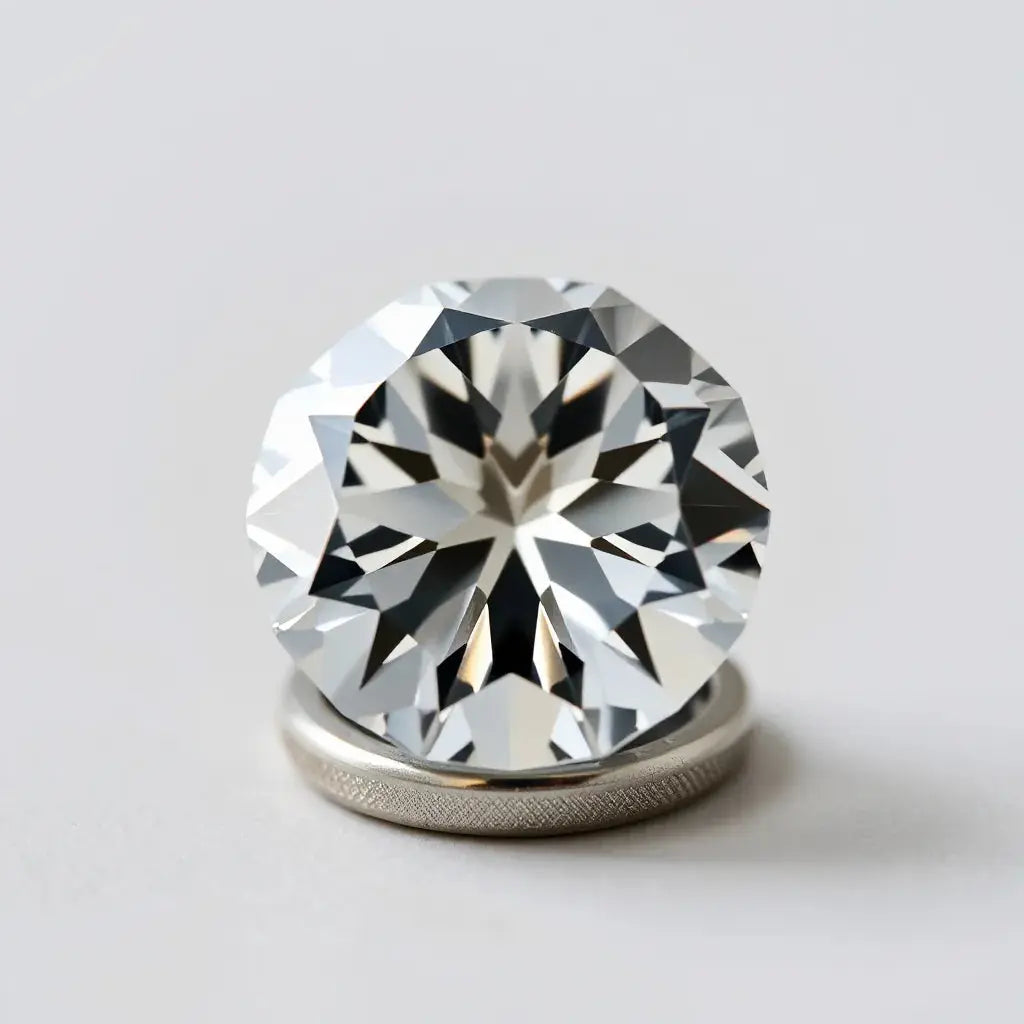 Faceted Portuguese cut diamond with crisp reflections on a neutral studio background
