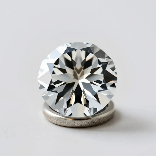 Faceted Portuguese cut diamond with crisp reflections on a neutral studio background