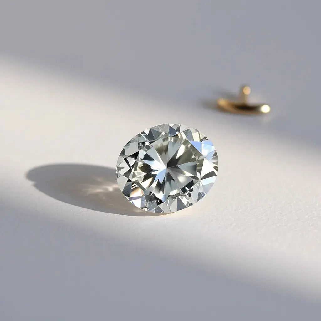 Portuguese cut oval diamond gemstone with visible facets and sparkle on a clean neutral background