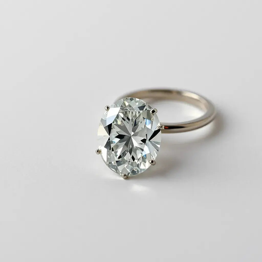 Faceted moval diamond with elongated oval shape and soft studio lighting on a neutral background