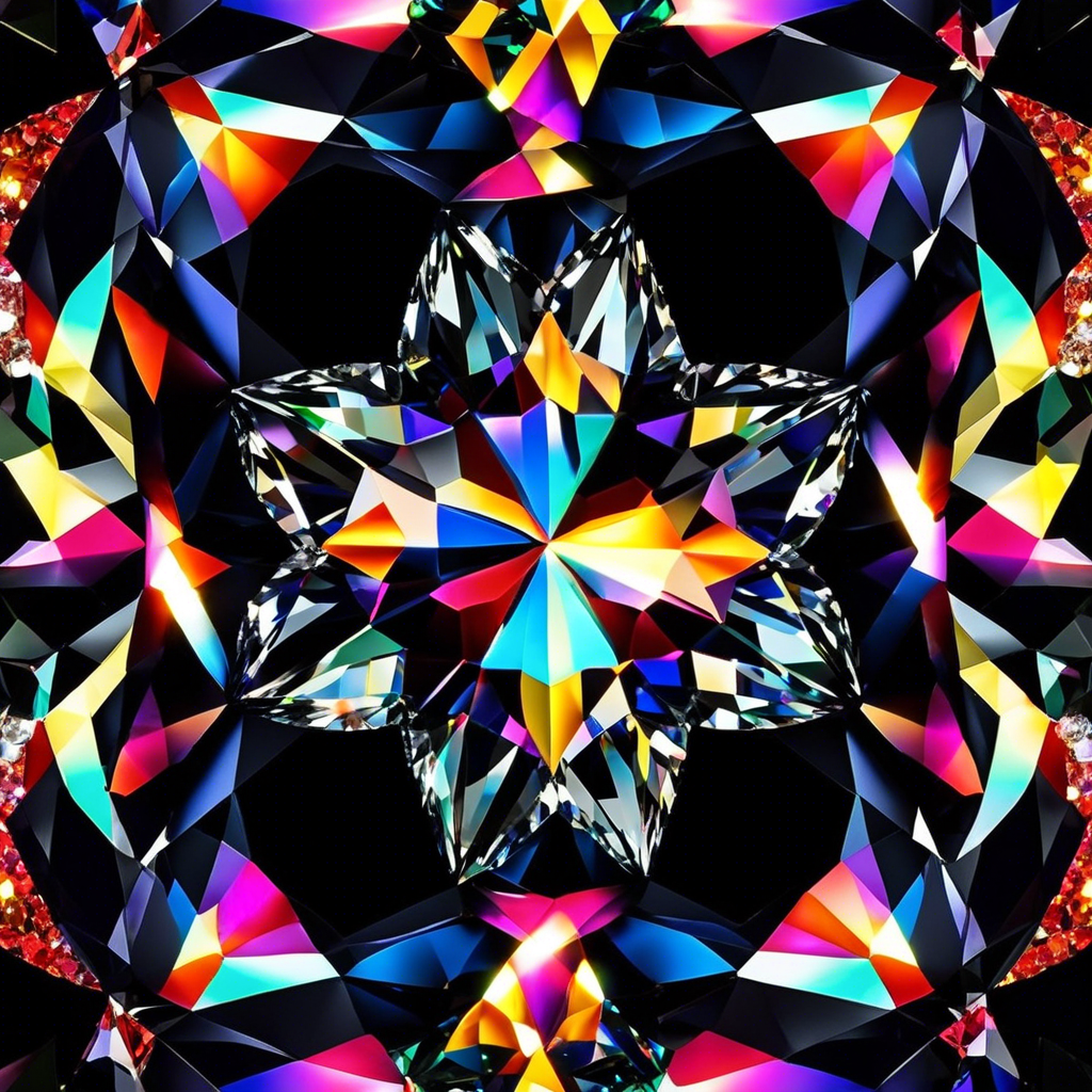Colorful kaleidoscopic pattern resembling an oval Portuguese cut diamond, highlighting its multifaceted elegance and brilliance.