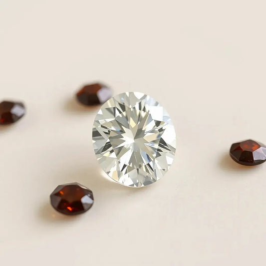 Brilliant cut oval diamond with crisp facets and sparkle on a neutral background