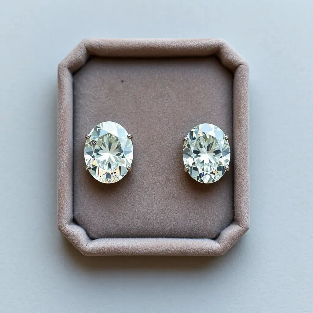 Two side-by-side oval diamond cut samples showing distinct facet patterns under soft studio light