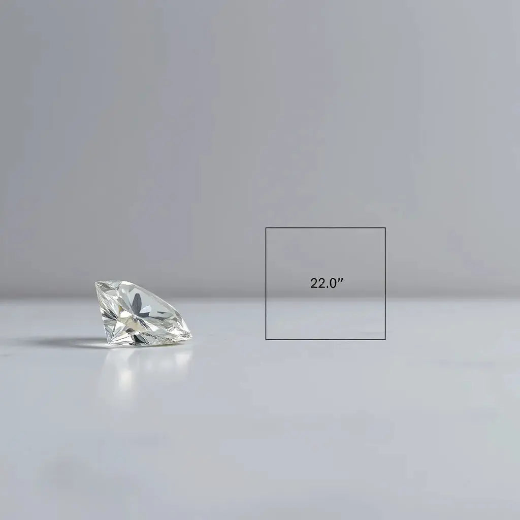 Faceted diamond and clean ratio diagram on a neutral workbench surface