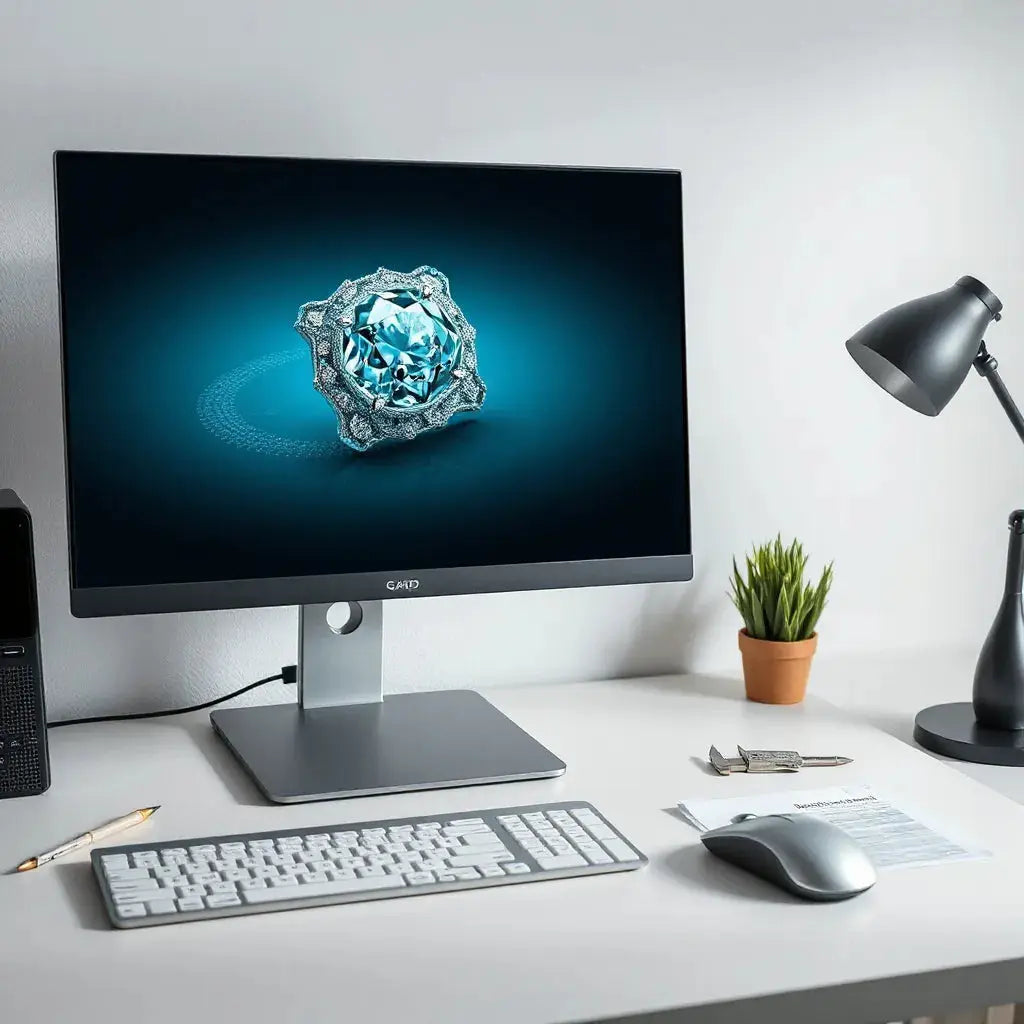 Computer screen displaying a detailed 3D CAD model of a jewelry piece with a neutral workspace