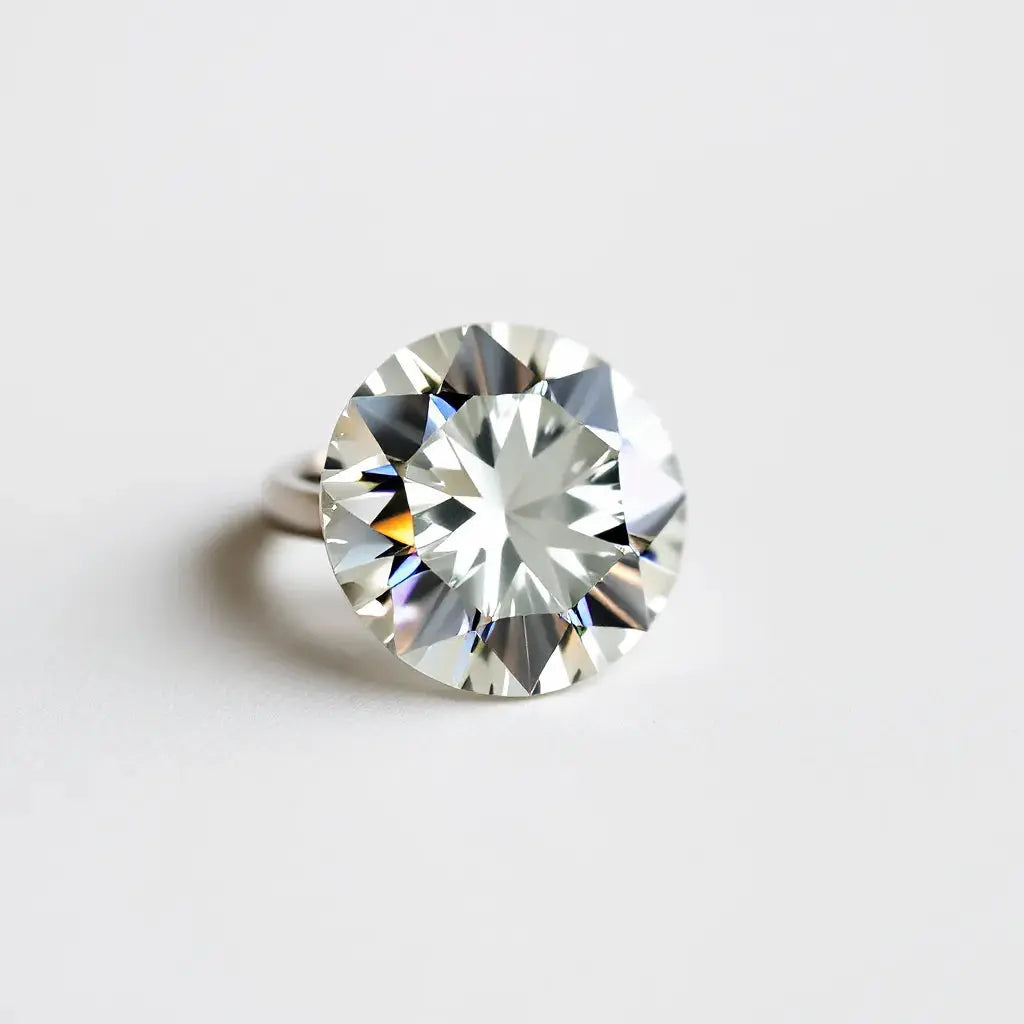 Portuguese cut natural diamond with crisp facets and subtle rainbow sparkle on a neutral background