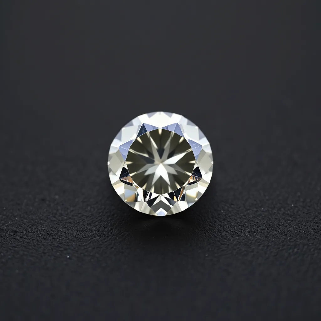 F color diamond with soft sparkle on a minimalist metal band against a dark neutral background
