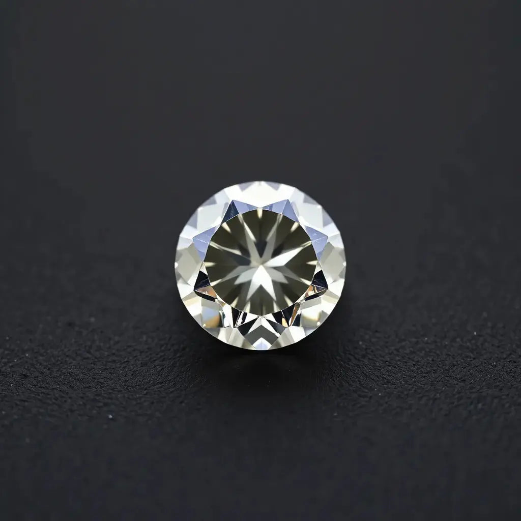 F color diamond with soft sparkle on a minimalist metal band against a dark neutral background