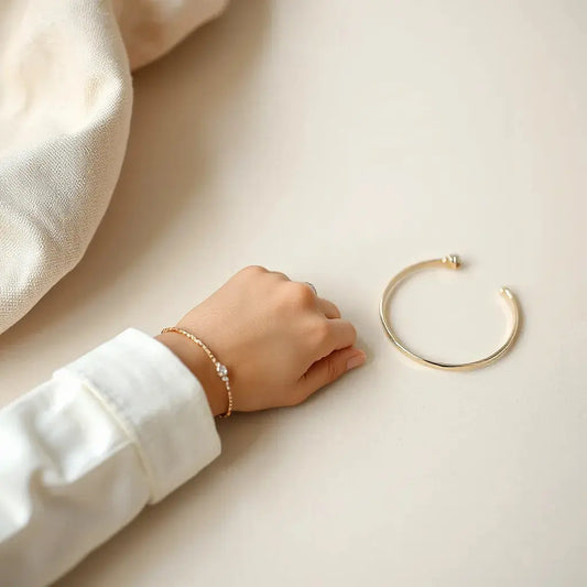 Modern diamond bracelet resting on a wrist with soft light highlighting the diamonds