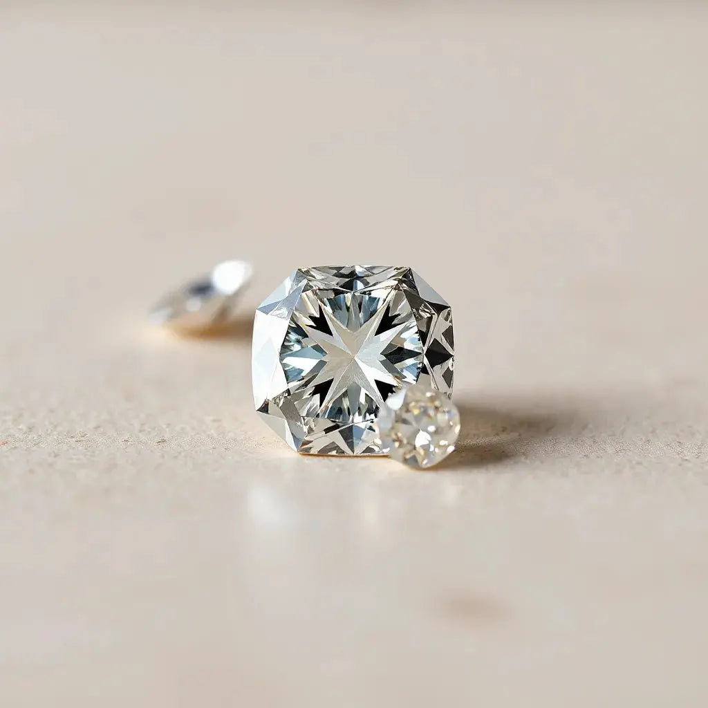 Radiant cut diamonds arranged in a simple studio setting with visible sparkle and crisp facets