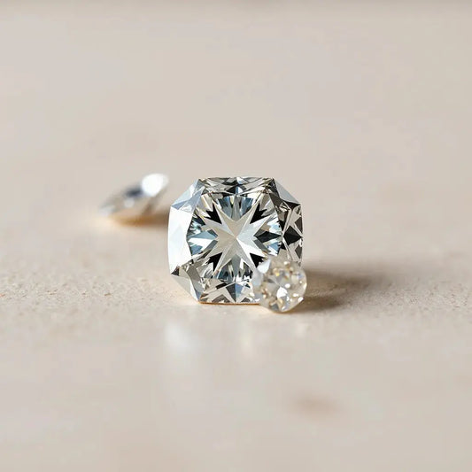Radiant cut diamonds arranged in a simple studio setting with visible sparkle and crisp facets