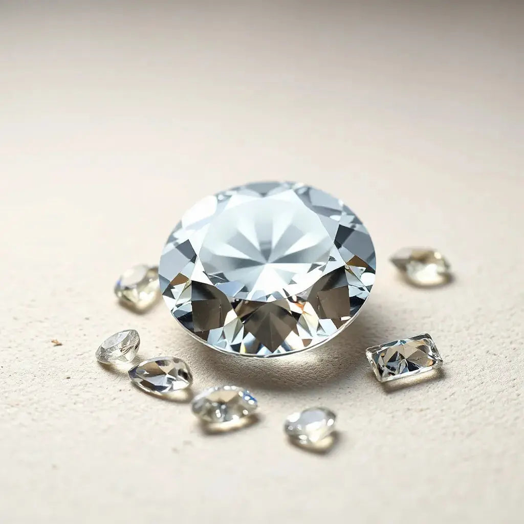 Single lab-grown diamond with a few matching stones on a clean neutral background