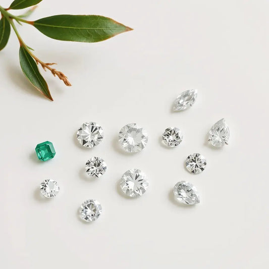 Assorted loose diamonds in unique shapes displayed with clear faceting on a neutral background