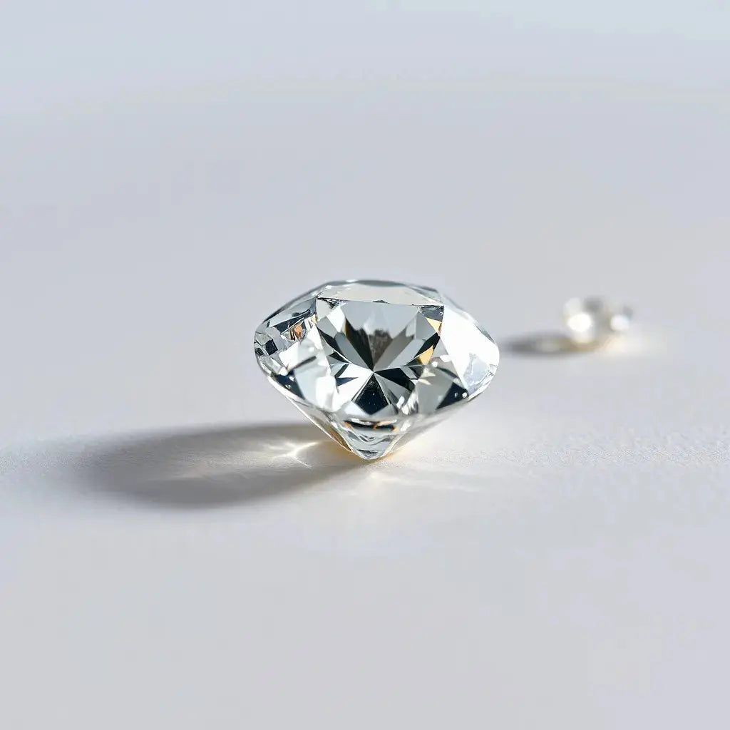 Lab grown diamond gemstone with soft sparkle on a clean neutral background