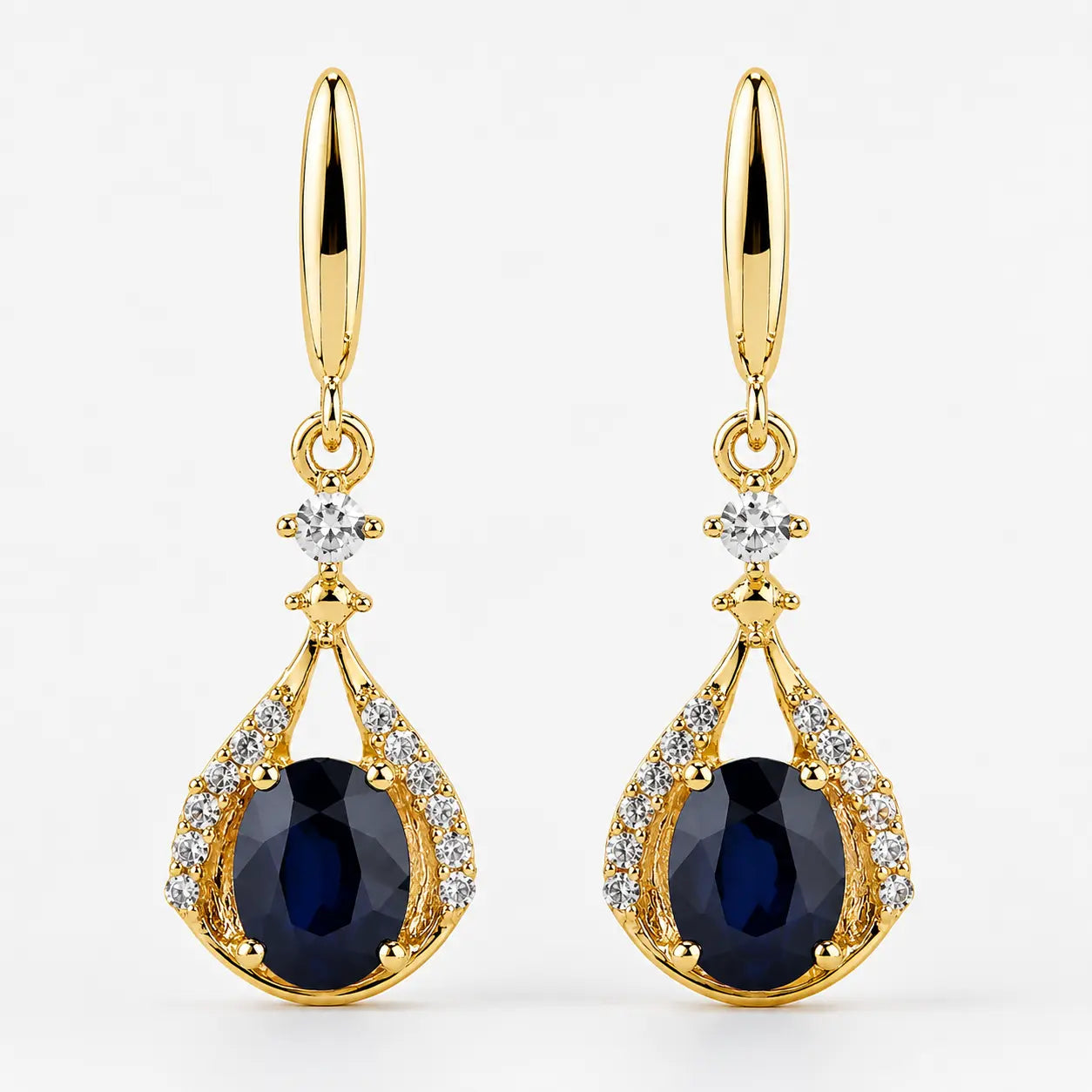 0.86 carat genuine blue sapphire and white diamond 14k yellow gold earrings