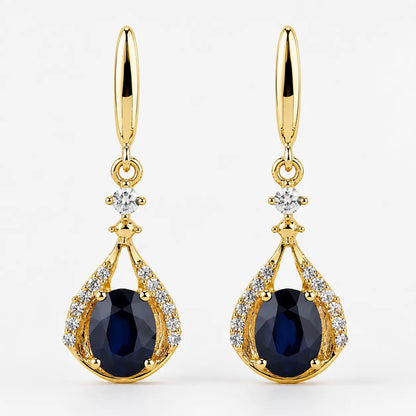 0.86 Carat Genuine Blue Sapphire and White Diamond 14K Yellow Gold Earrings