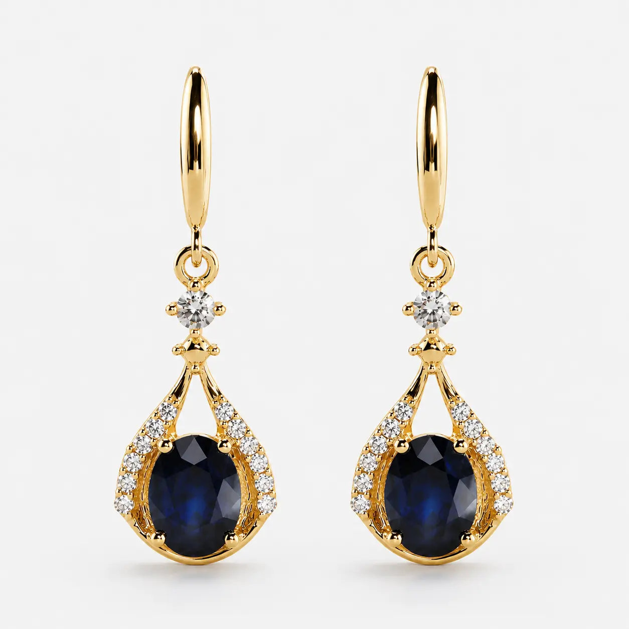 0.86 carat genuine blue sapphire and white diamond 14k yellow gold earrings