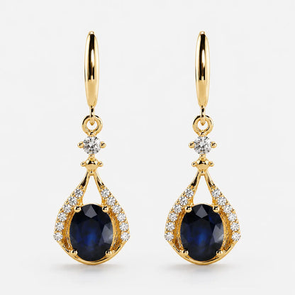 0.86 Carat Genuine Blue Sapphire and White Diamond 14K Yellow Gold Earrings AG & CO Jewellery