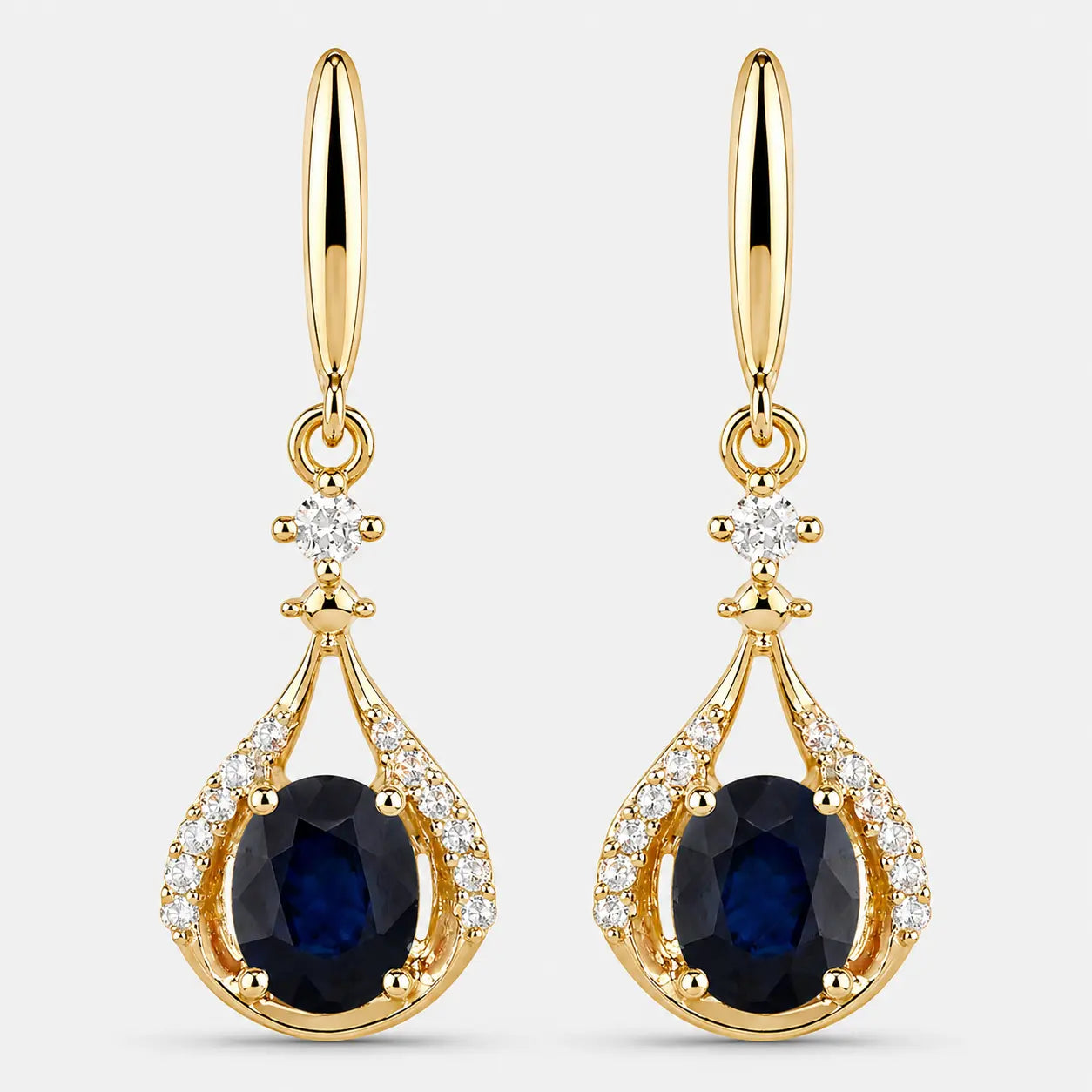 0.86 carat genuine blue sapphire and white diamond 14k yellow gold earrings