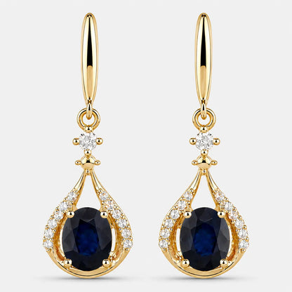 0.86 Carat Genuine Blue Sapphire and White Diamond 14K Yellow Gold Earrings