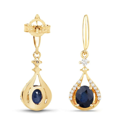 0.86 Carat Genuine Blue Sapphire and White Diamond 14K Yellow Gold Earrings AG & CO Jewellery