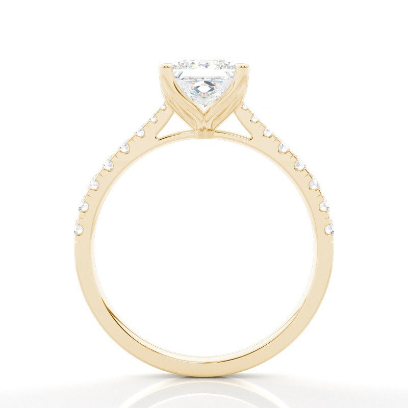 catherine 4 claw princess solitaire with hidden halo and pave band engagement ring setting