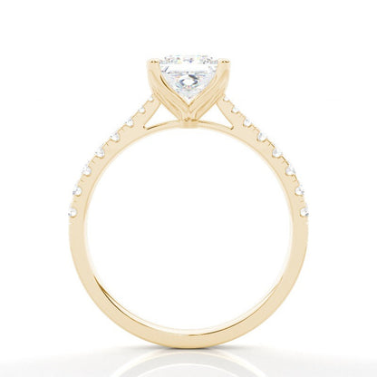 Catherine 4 Claw Princess Solitaire with Hidden Halo and pave band Engagement Ring Setting