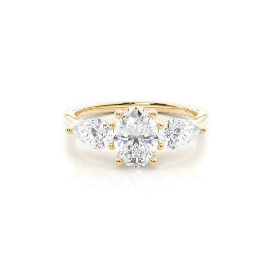 Daisy Oval Trilogy Solitaire Diamond Engagement Ring Setting Yellow Gold