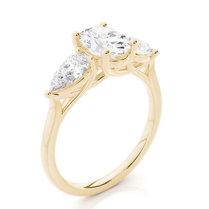 Daisy Oval Trilogy Solitaire Diamond Engagement Ring Setting Yellow Gold