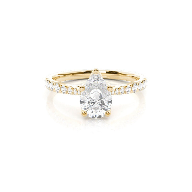 chloe 5 claw pear pavé solitaire with hidden halo lab diamond engagement ring setting