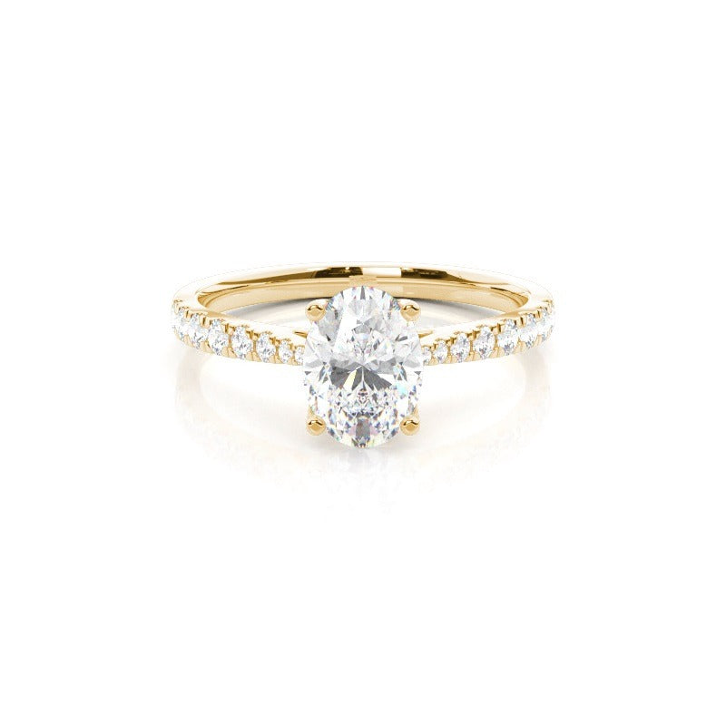 charlie oval solitaire with hidden halo and pavé solitaire lab diamond engagement ring setting