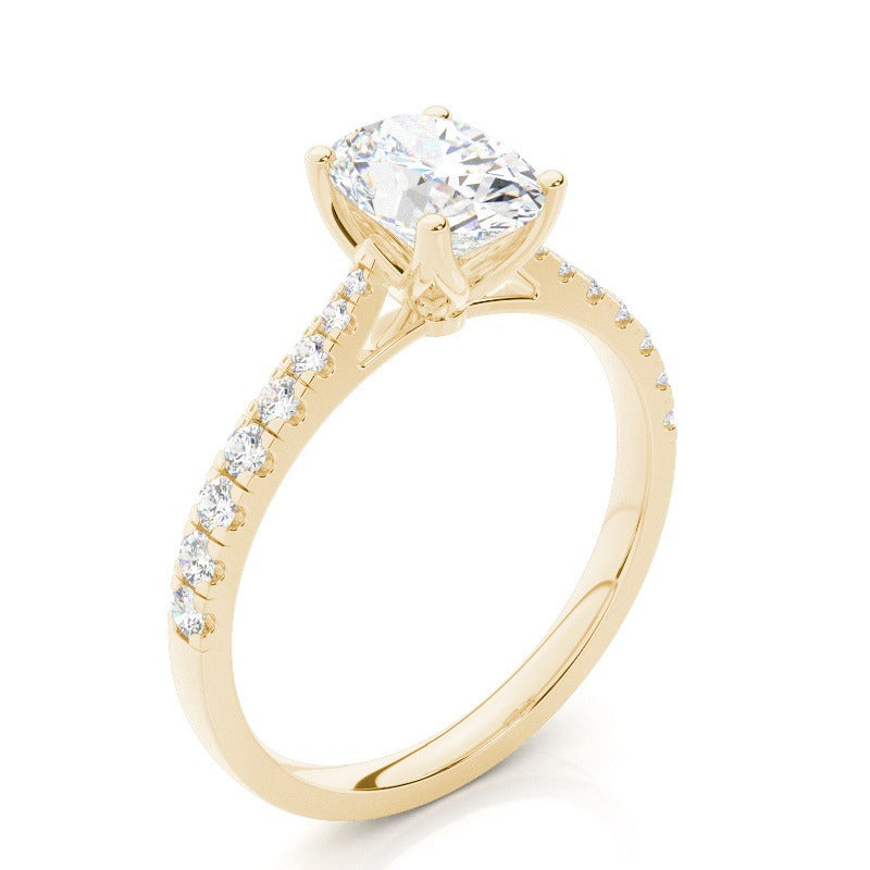 charlie oval solitaire with hidden halo and pavé solitaire lab diamond engagement ring setting