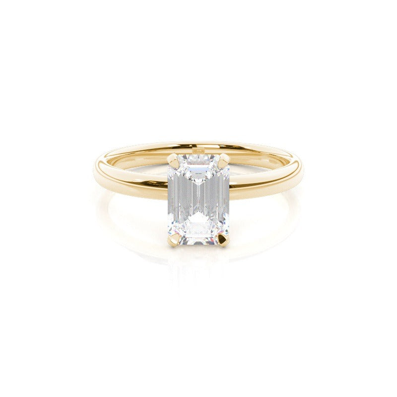 emerald cut 4 claw solitaire lab grown diamond engagement ring - 18k yellow gold