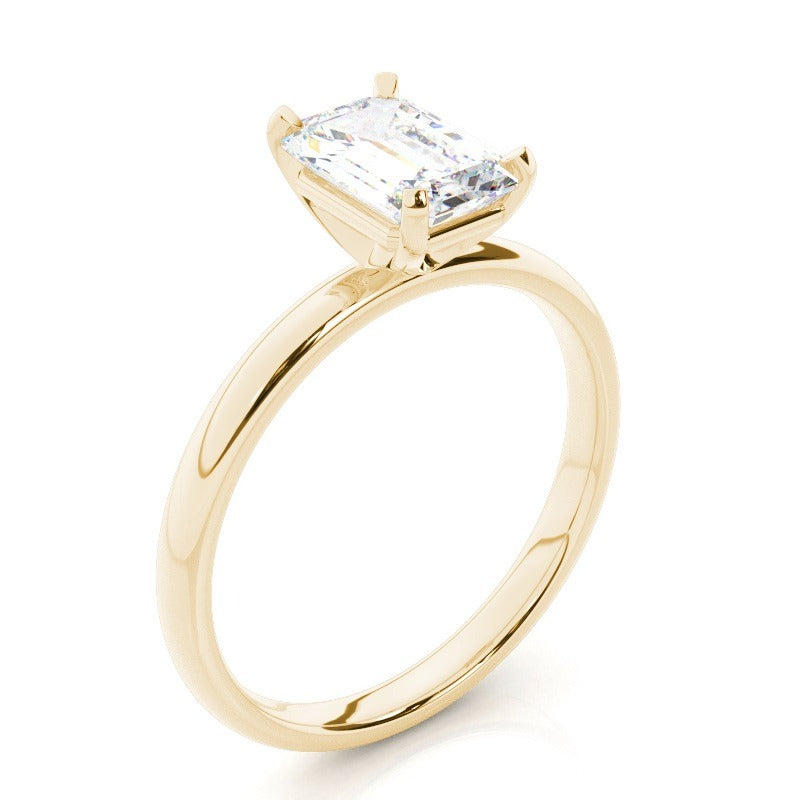 emerald cut 4 claw solitaire lab grown diamond engagement ring - 18k yellow gold